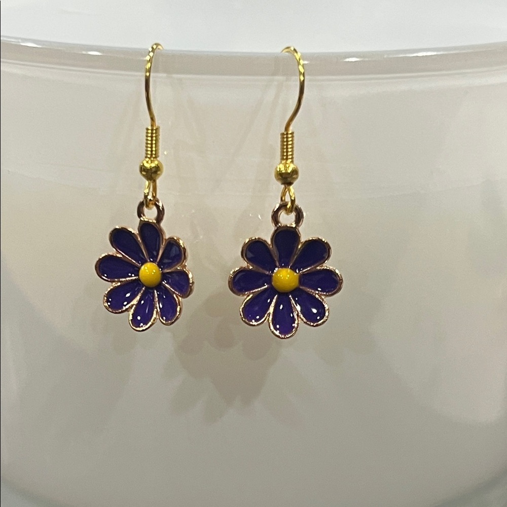 Elegant Floral Blue and Yellow Earrings